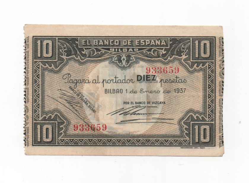 ESPAÑA BILLETE LOCAL REPUBLICANO DEL AÑO 1937 DE 10 PESETAS. BILBAO